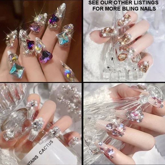 NEW Sparkling Bling Crystal Diamonds & Crowns Glitter Press On False Nai… - Picture 5 of 5